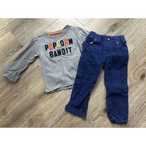 Gymboree 18-24 Month “Popcorn Bandit” Set – Gray Top & Dark Blue Corduroys – EUC